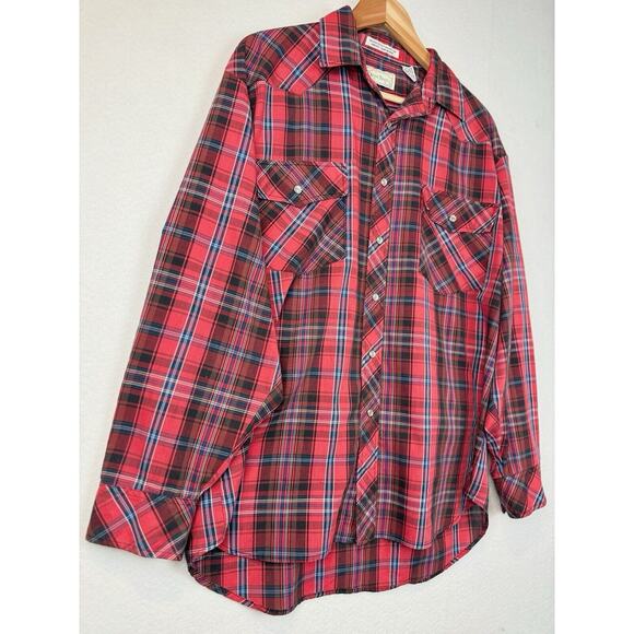 Vintage Open Trails Mens Shirt Sz L Red Checked Pearl Snap Long Sleeve Mountain - Picture 3 of 6